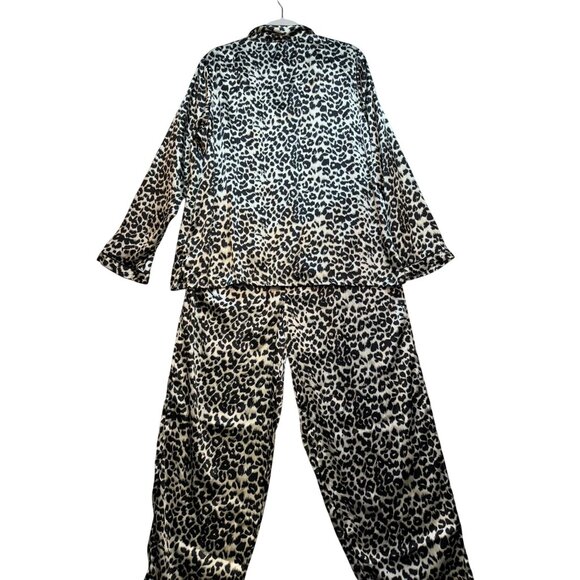 By Pink Womens Sleepwear Leopard Print Pajama Set Extra Large Black Tan - Picture 9 of 16
